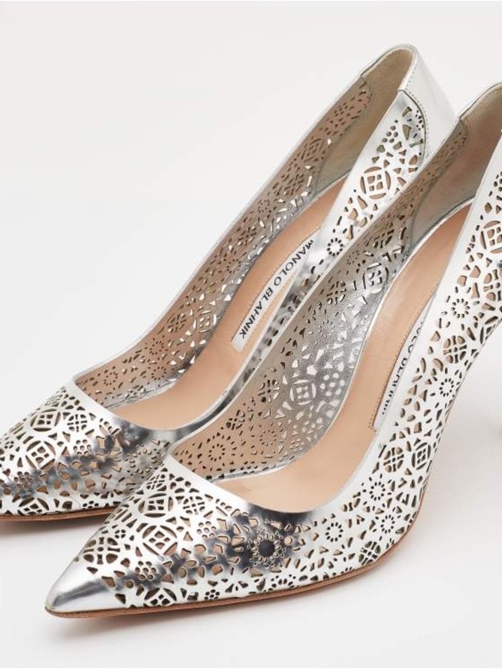 Manolo Blahink Silver Laser Cut Leather